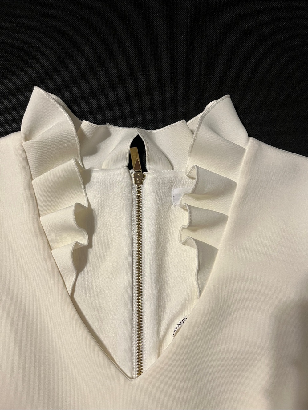 Calvin Klein Cream Sleeveless Ruffle-Neck Midi Sheath Dress - Picture 3 of 4
